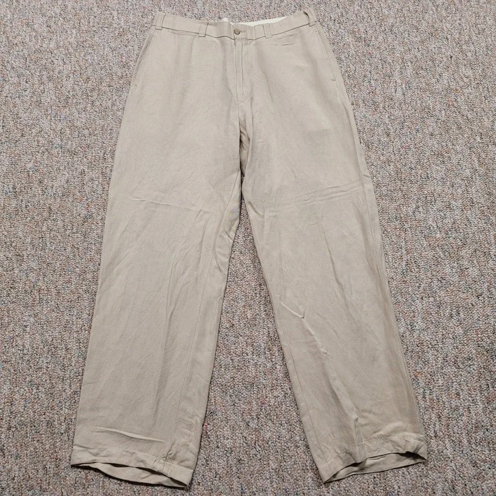 Polo Ralph Lauren Linen Trousers Mens 34x30 Beige Straight Leg Loose Baggy Pants